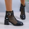 Fashion Ladies Shoes 2024 Modern Sandals Ankle Women's Boots Mesh Dress Sandals Women Buckle Closed Toe Back Zip Square Heel Shoes Women