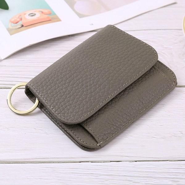 Qlang Womens Gold Key Ring Mini Leather Card Wallet