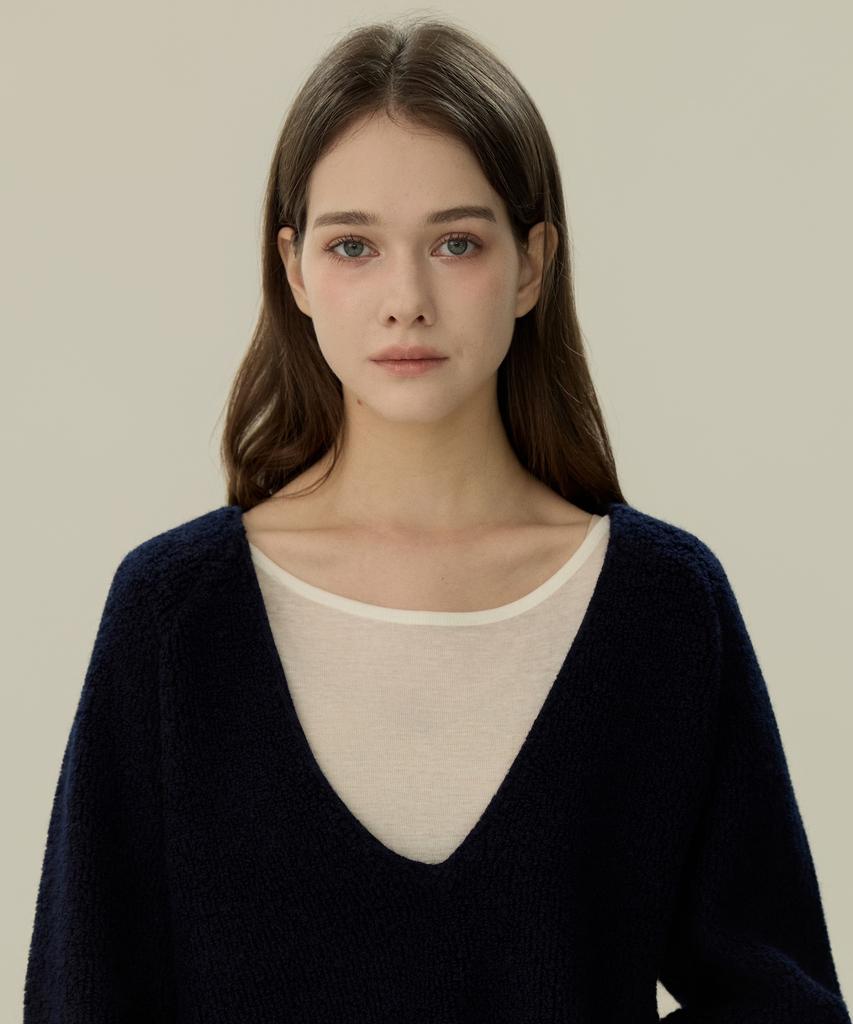 ELLIOTI V-Neck Wool Boucle Sweater_3Color