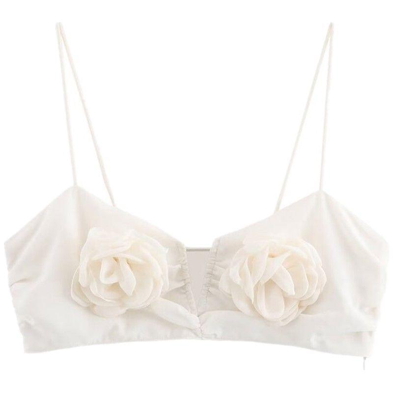Fashion Style 2024 Summer New Women's Sling with Raised Flower Design Pendant Tops 2855206