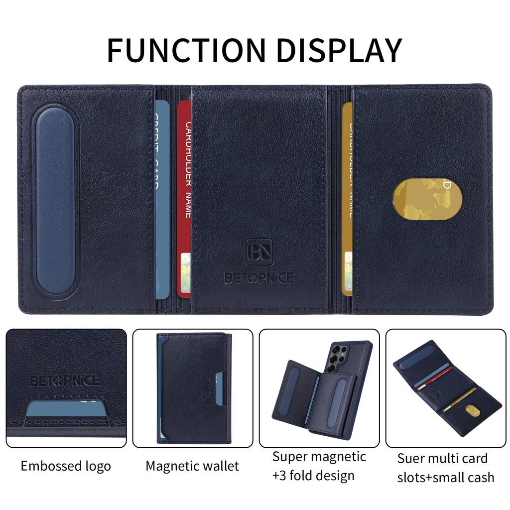 For Samsung Galaxy S25 Ultra Magnetic Case BETOPNICE Leather Phone Cover Kickstand with Detachable Card Bag