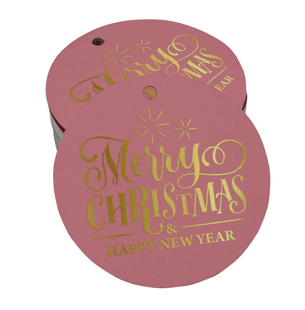 Inkdotpot Pack Of 100 Real Gold Foil Paper Tags Merry Christmas & Happy New Year Text Favor Hang