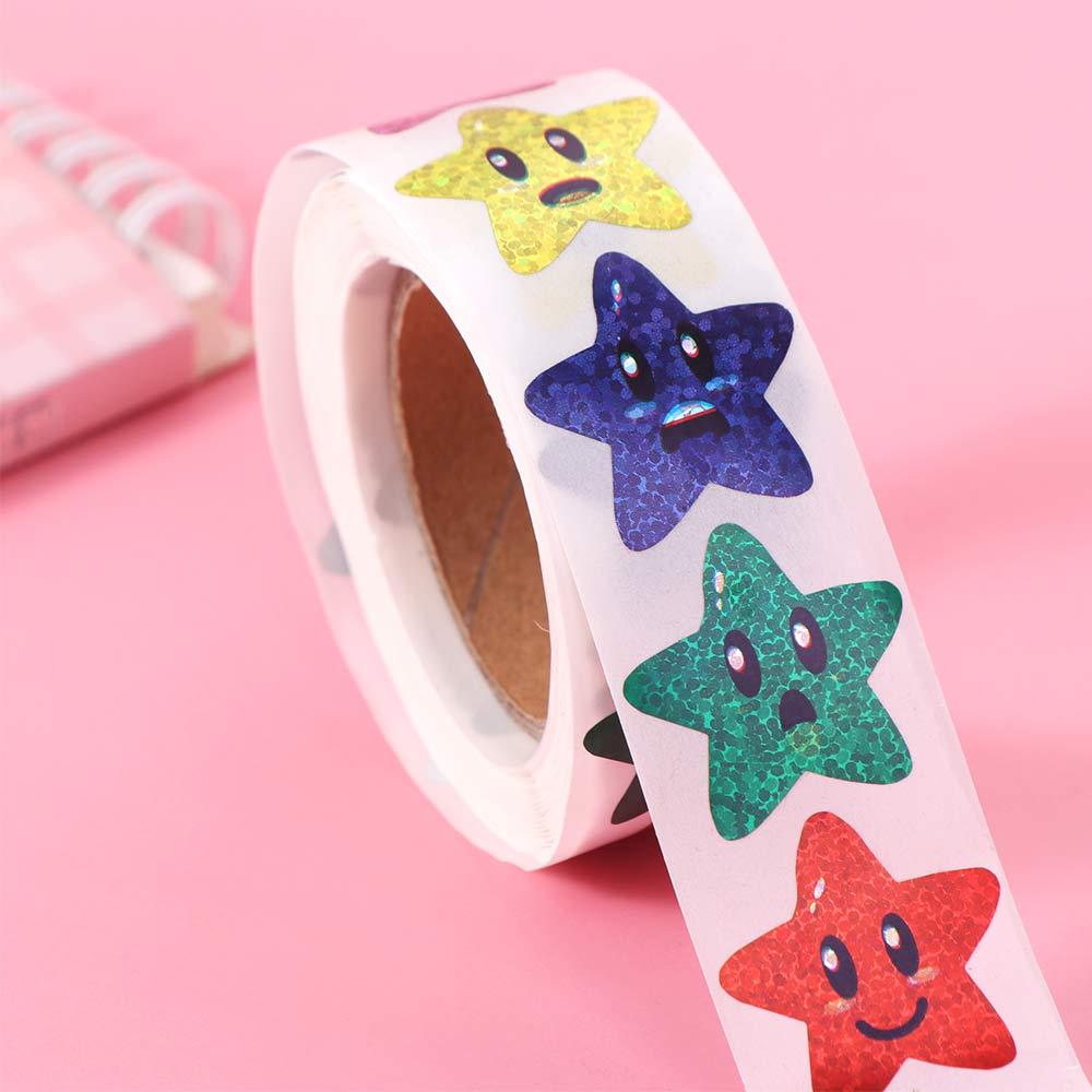 500pcs/roll Office Stationery Colorful Glitter Star Stickers Teacher Encouragement Supply  Praise