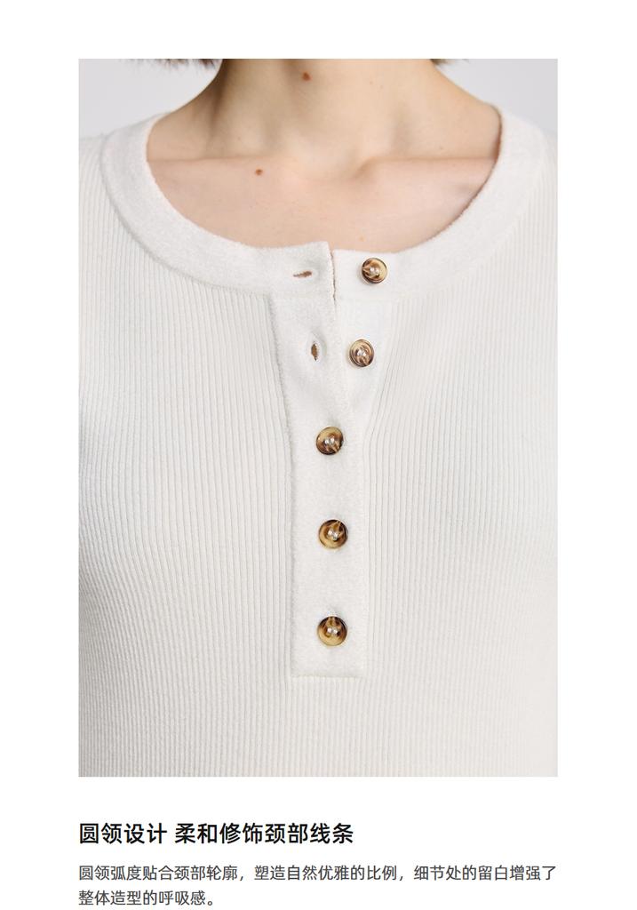 LILY Half Open Rice White Knitted Shirt for Women