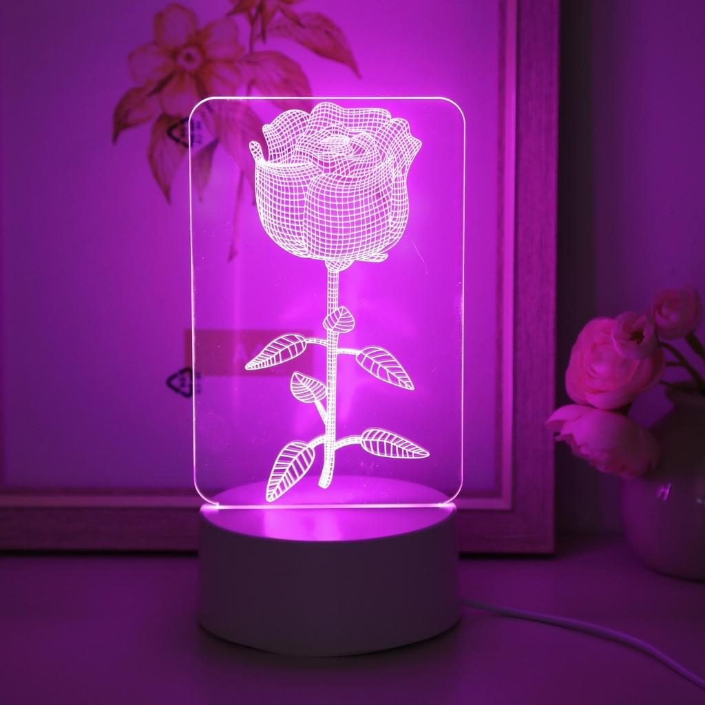 3D ночник-иллюзия розы, питание от USB, идеальный подарок на день рождения и праздник, ночник для украшения спальни и рабочего стола