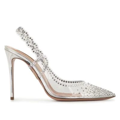 Весна и лето новый стиль острый нос прозрачный с каблуками из стразов серебристый модный тренд шпилька женская обувь