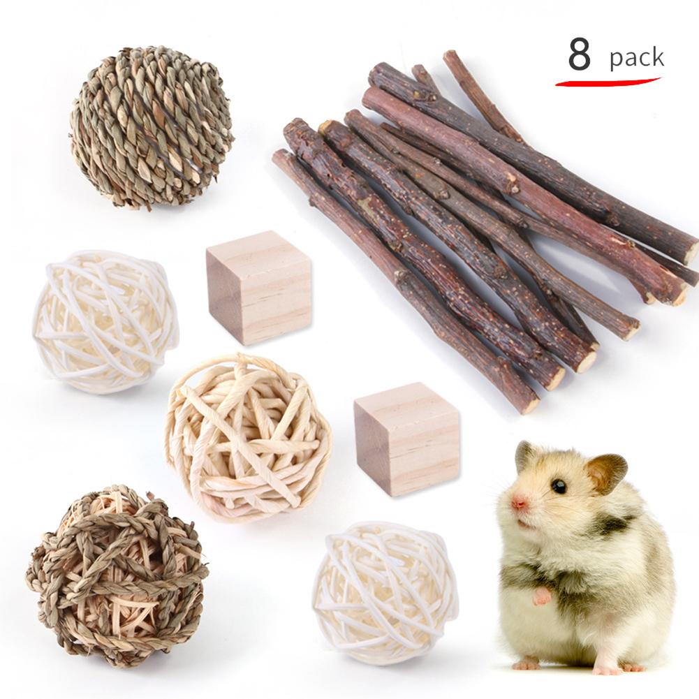 Wooden Hamster  Toy  Grass  Ball  Set Bite-resistant Molar Cleaning Tooth Toys Interactive Games Props Pet Supplies For Rabbit Guinea Pig