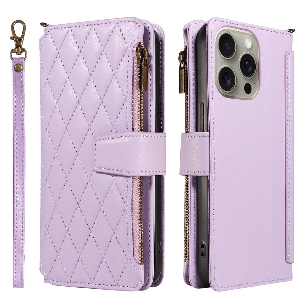 For iPhone 14 Pro Max Leather Case with Card Holder,RFID Blocking Wallet Phone Cover Rhombus Pattern