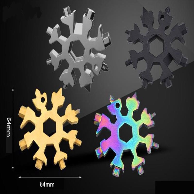 18 In 1 Universal Screw Wrench Snowflake Camp Key Ring Outdoor Wrench Hexagon Wrench Pocket Tool Corkscrew Tools for Reparing