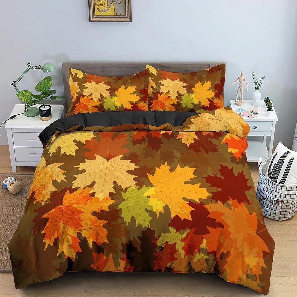 Maple Leaves Duvet Cover Leaf Pattern Bedding Set Comforter Covers Bedroom Twin King Size Soft Quilt Cover Home Textile 2/3ps