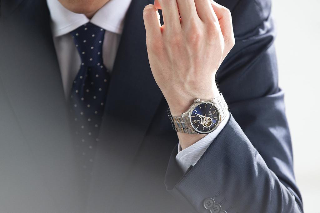ORIENT STAR Automatic Made In with Open Navy RK-AT0002L Men's Watch, Semi-Skeleton, Mechanical, Japan, 2-Year Manufacturer's Warranty, Heart,