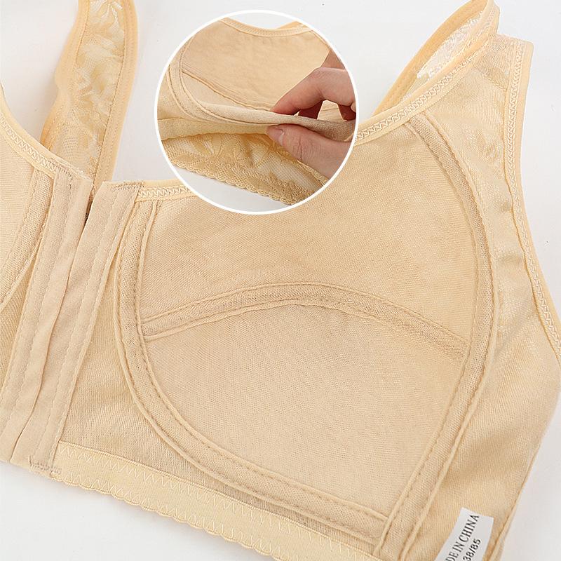 Soft Cotton Thin Cup Front Zipper Middle-aged and Elderly Underwear Ladies Jacquard Non-steel Ring Undershirt Type Large Size Bra