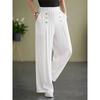 Solid Color Button Wide Leg Casual Pants Cotton and Linen Women's Trousers