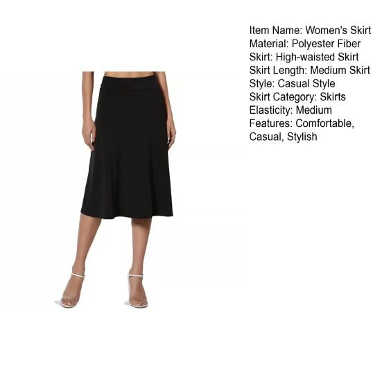 Юбка женская Yousheng длиной до колена, летняя повседневная юбка-трапеция с высокой талией, расклешенная, эластичная, простая юбка-миди с отворотом