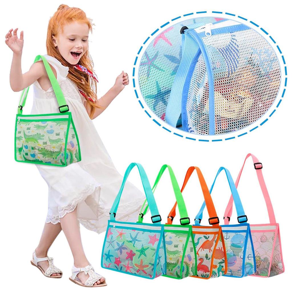 Shell Bags Beach Bag for Kids Colorful Mesh Beach Bags Kids Seashell Mesh Bag for Kids Storage Shell Fruit Vegetable Or Toys