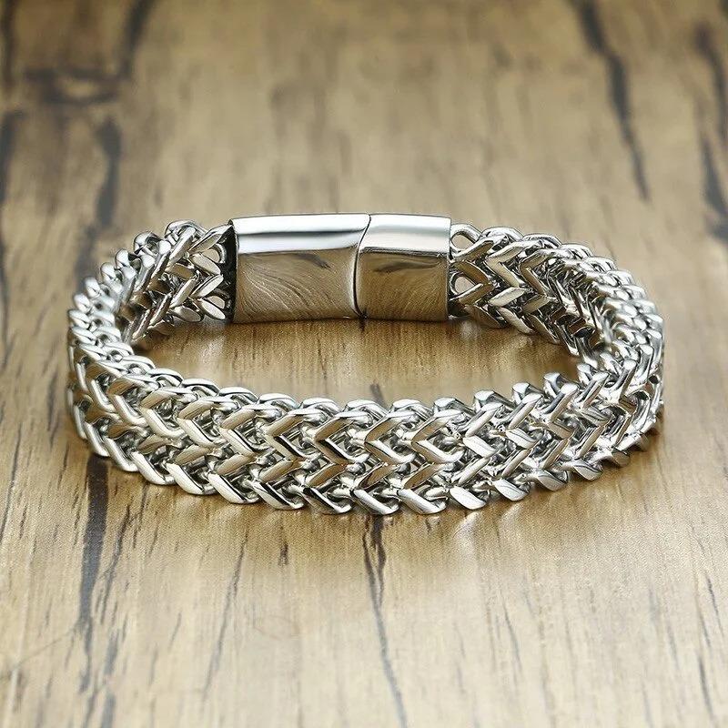 Men Bracelets Hip Hop Stainless Steel Double Cuban Chain Gift Jewelry