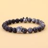 Puppy Brass Bracelet Men's Natural Tiger Eye Volcanic Stone Beaded Braslet Stainless Steel Dog Paw Couple String Gift Jewelry