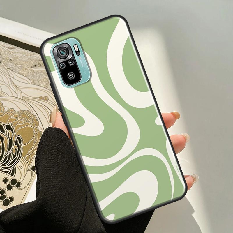 Эстетический чехол Sage Green Swirl для Xiaomi Redmi Note 11 Pro Note 10 Pro 7 8 9 Note 10S 9S Redmi 10 9 9A 9C 9T