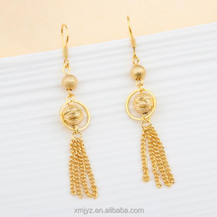 Cross-Border Hot Style Brass 18K Gold Plated Earrings Long Tassel Earrings Earrings Wedding Sand Gold Jewelry