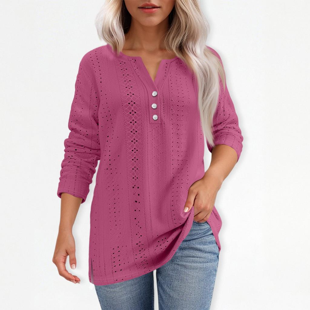 Жен. Футболка Футболка С принтом Пуговицы Рукав 3/4Ежедневно Выходные Мода Классический Топ с v-образным вырезом Обычный