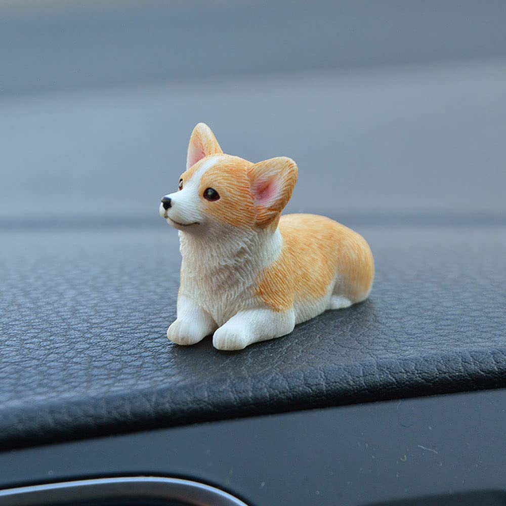 moin moin Figurine Ornament - Sleeping Corgi Puppies Assortment 5-Piece Set + Non-Slip Mat/Mini Small Sleeping/Sitting Puppies for Car Decoration Disp