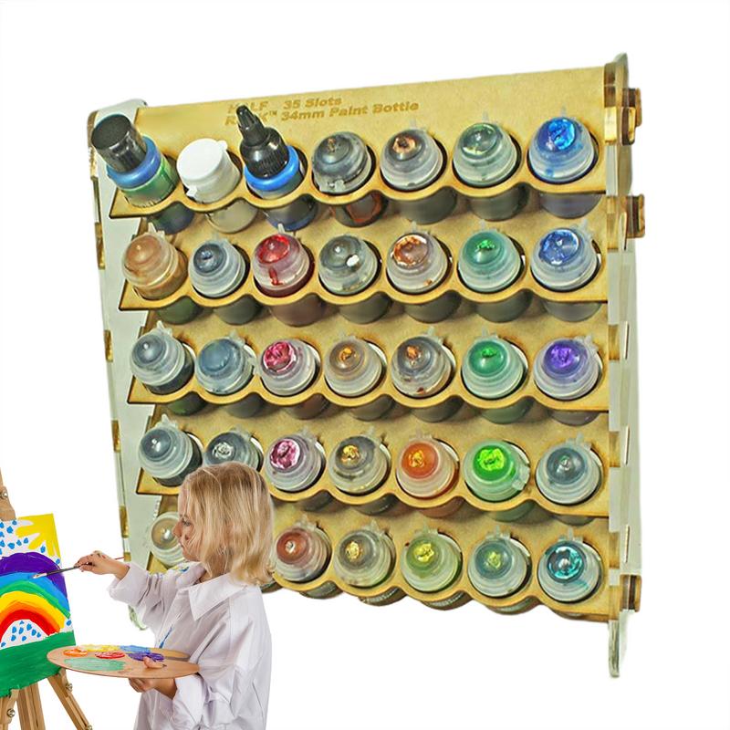 35 Slots Paint Bottle Rack 34mm Paints Holder Tool Holders Multi-Layer Wooden Organizer Storage Stand Cabinet