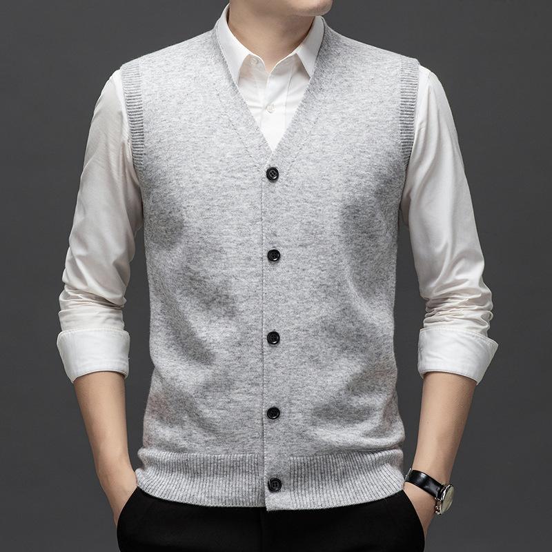 Men Autumn Sleeveless Single Breasted Pullover Vests Knitted Work Sweater