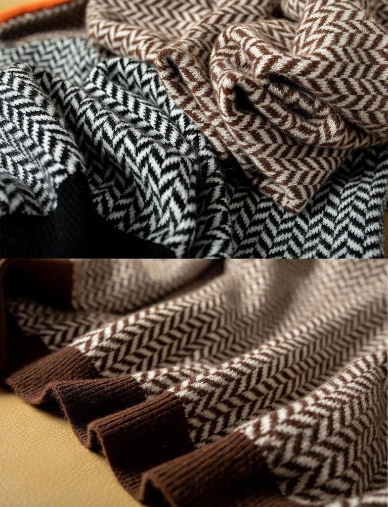 Lazy Loose Contrasting Color Sleeve All -wool High -necked Sweater Sweater Female Autumn and Winter Women