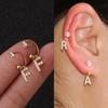 2PCS Stainless Steel Small Crystal CZ 26 Letter Ear Studs Earring Women Hoop Helix Tragus Cartilage Conch Daith Piercing Jewelry