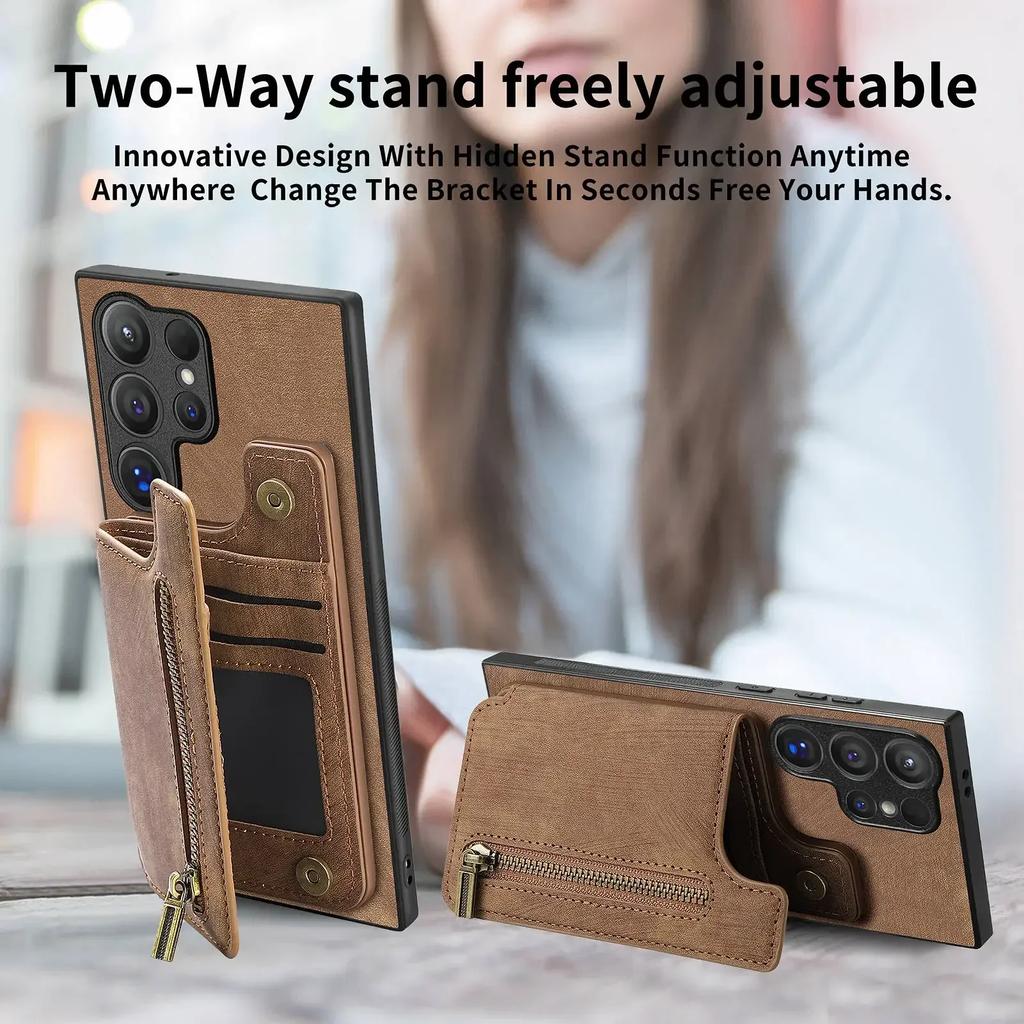 ПУ Кошелек на молнии с держателем для карт Чехол для телефона для Samsung Galaxy S23 FE S24 S22 Ultra Plus M15 A15 A25 A35 A55 A05 A05S A14 Обложка