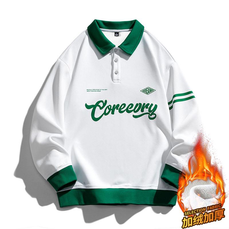 Мужская ретро-худи с воротником-поло - Модная японская рабочая одежда для подростков, весна/осень 2024