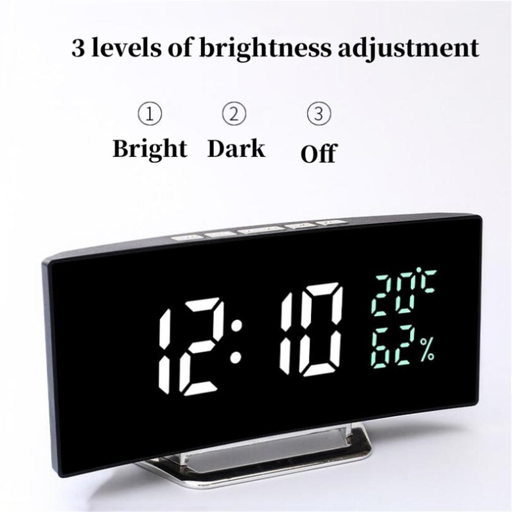 Mirror Digital Alarm Clock TEMP Date 3 Levels Brightness 3 Alarms Unlimited Snooze Table Clock 12/24H Night Mode LED Digital Clock