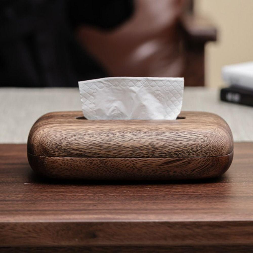 Vintage Tissue Dispenser Smooth-surfaced Tissue Paper Holder Modern Walnut Tissue Box  Bath Room