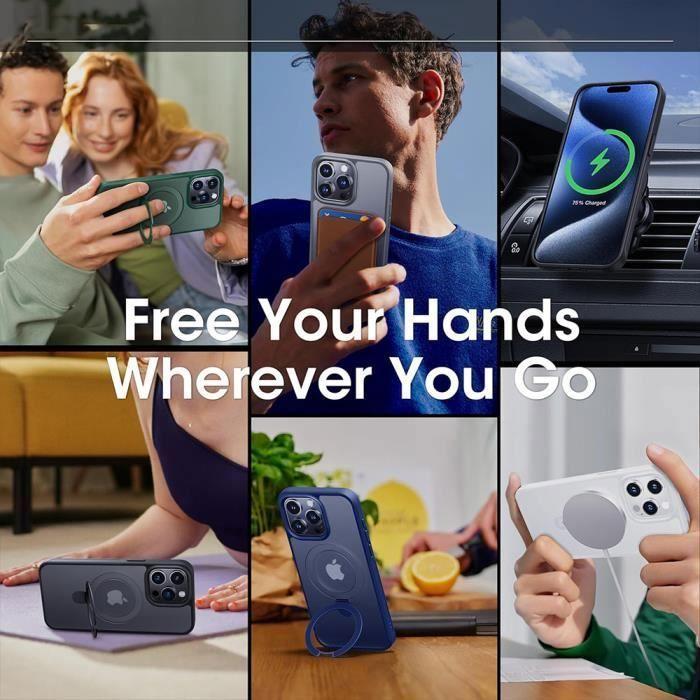 Protective Case - Black - for iPhone 16 Pro Max - Shockproof - Rotating Magnetic Stand - Tempered Glass