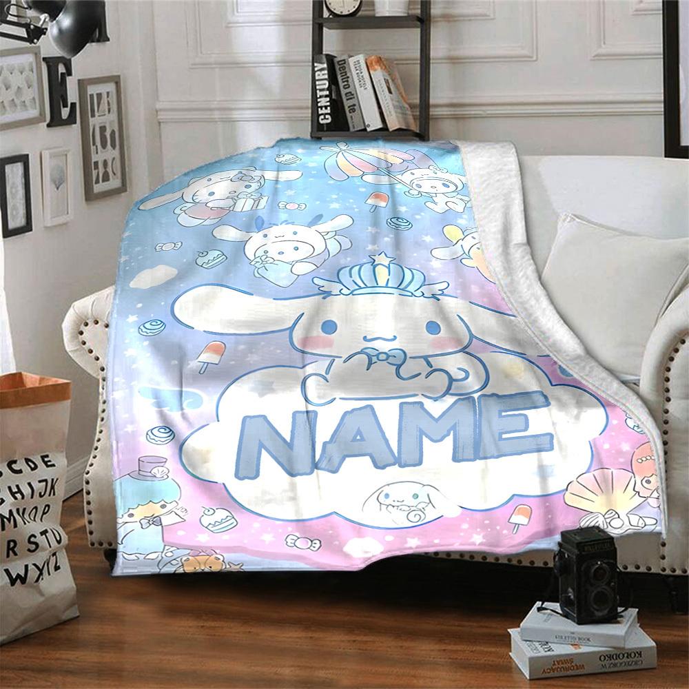 Cinnamoroll And Friends Floating In A Sweet Sky With Clouds And Treats Throw Customizable Blanket Customize Text Ultrasoft Throw For Sofa Couch Office