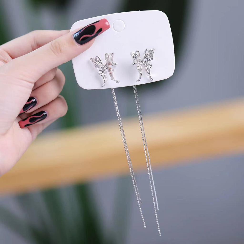 Pinkdudu Модные длинные серьги-капли в холодном стиле с бабочкой, легкие роскошные симметричные серьги с бахромой и бабочкой для женщин PD1494
