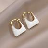 Unique Statement Dangle Hoop Earrings for Women White Enamel Oil Hollow Round Circle Metal Trapezoid Drop Earrings Jewelry Gift