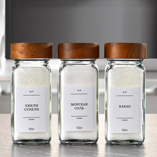 1 комплект баночек для специй с этикетками. Прозрачная бутылка для приправ. Простой в использовании контейнер для приправ для домашней кухни.