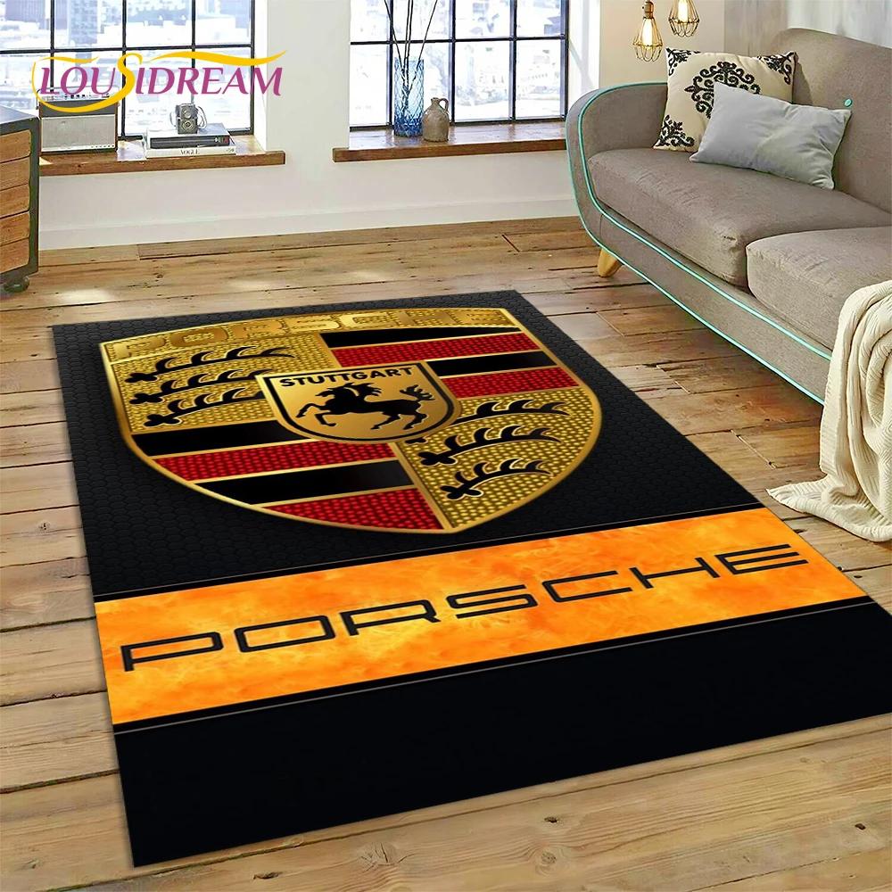 Ковер с логотипом автомобиля P-Porsche, 3D-печать, для гостиной, спальни, домашнего декора, нескользящий коврик для пола под диван, прикроватный коврик, подарок, для игр детей