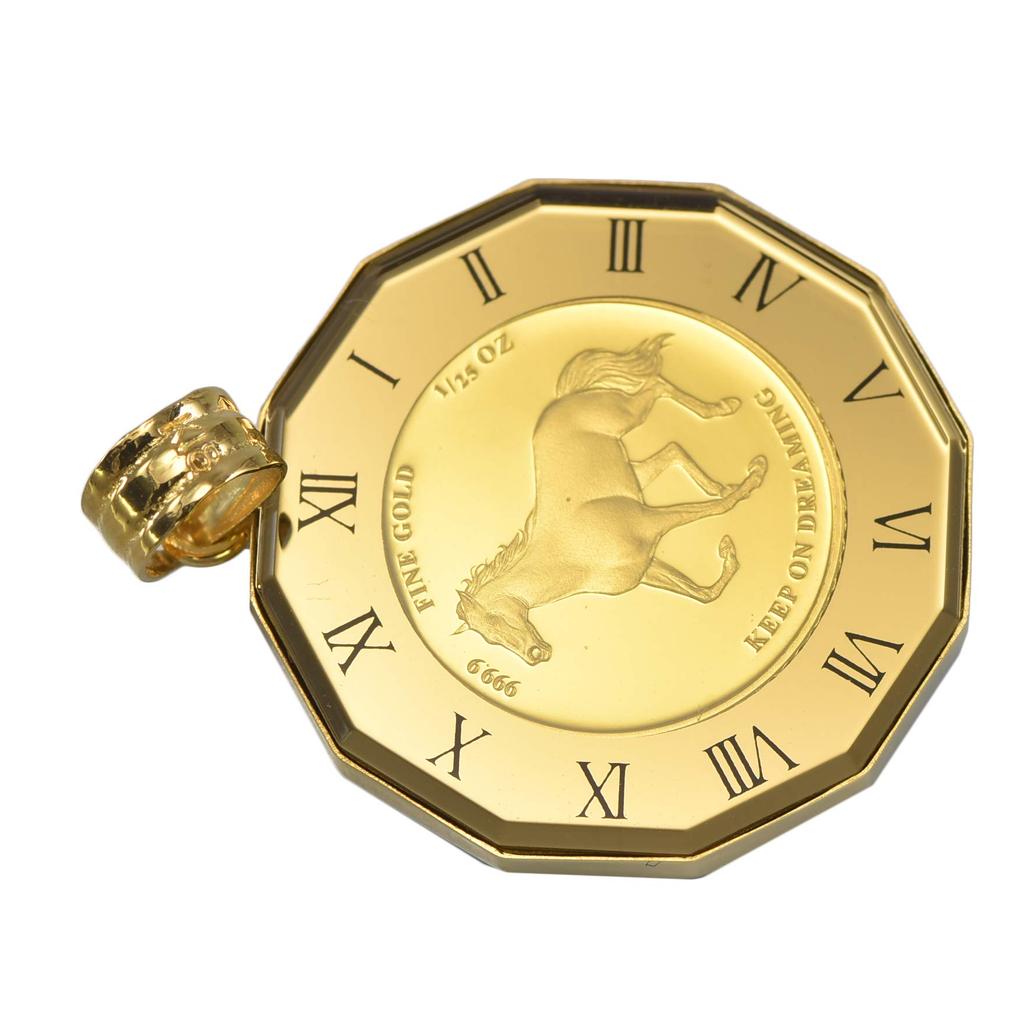 Часы-подвеска из чистого золота K24 с подвеской в виде подковы, стеклянные, с гравировкой позолоченные K18 [SPERANZA] 1/25 унции