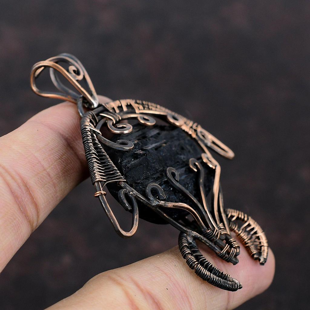 Черный турмалин грубый кулон медная проволока обернутый драгоценный камень кулон ручной работы черепаха кулон медная проволока обернутый ювелирный подарок на годовщину
