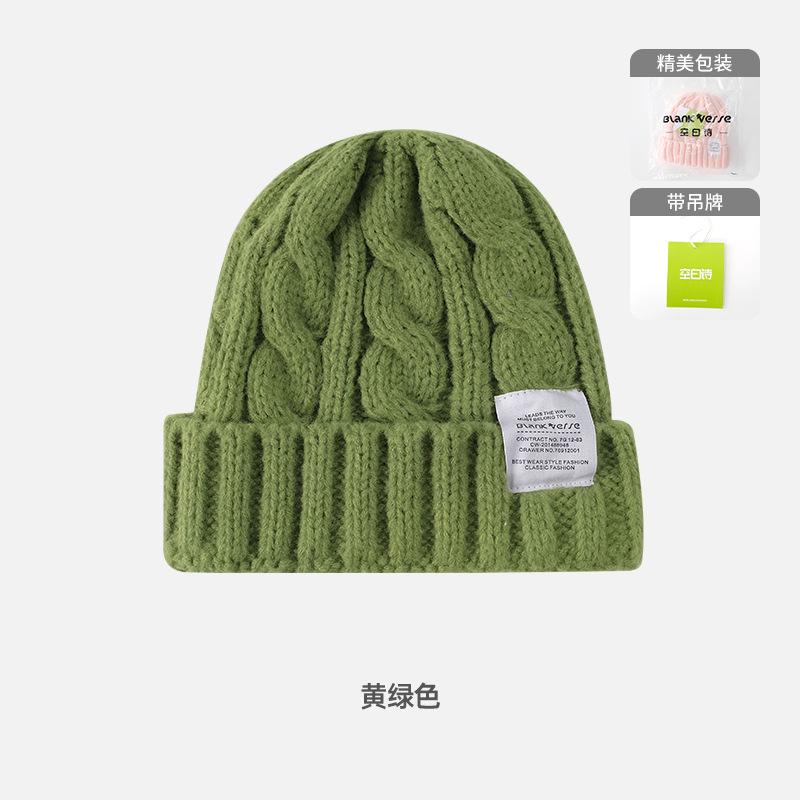 Solid color twist wool hat female autumn and winter student warm ear protection knitted hat couple versatile cold hat