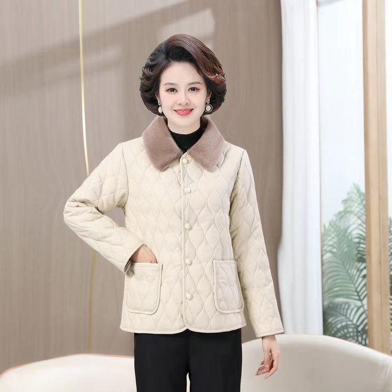 Осень-зима для женщин среднего возраста плюс бархатное теплое пальто средней длины свободного покроя из кожи кожаная куртка для мам повседневная куртка