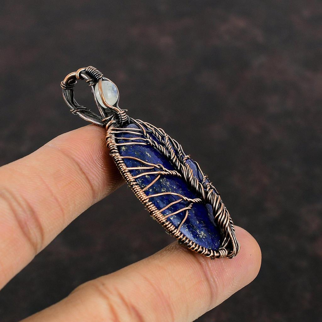 Подвеска «Дерево жизни» из лазурита, подвеска «Радуга» из лунного камня, подвеска из медной проволоки, уникальная подвеска из драгоценных камней ручной работы, ювелирные изделия из медной проволоки