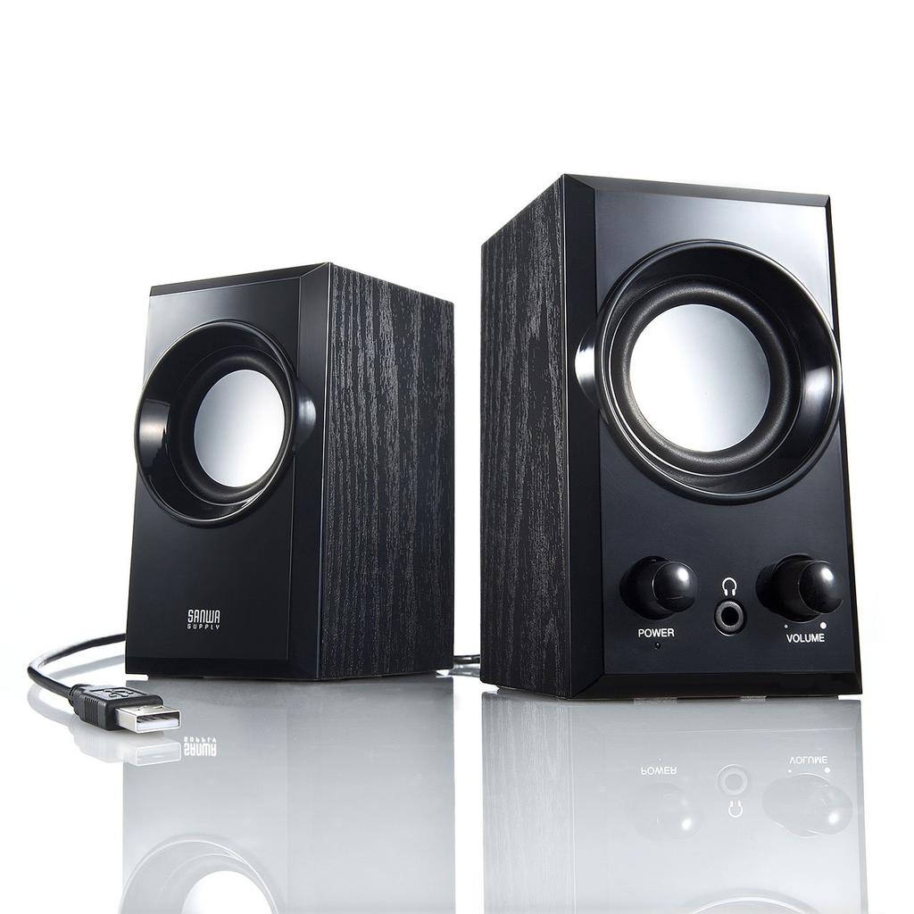 Sanwa Supply USB-динамик, деревянный корпус с пассивным радиатором, черный MM-SPU7BK