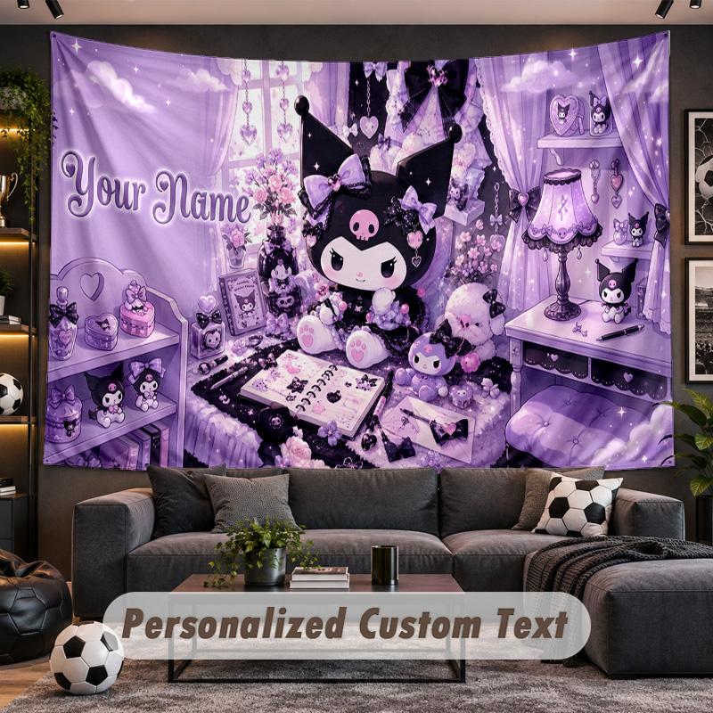 Kuromi Personalized Tapestry Support Custom Name, Wall Art Home Decoration