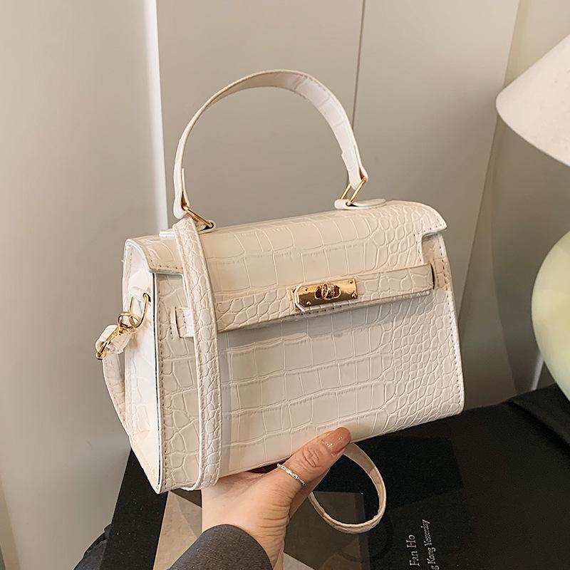Portable Kelly bag women's 2025 new fashion crocodile pattern portable small square bag foreign style versatile shoulder messenger bag