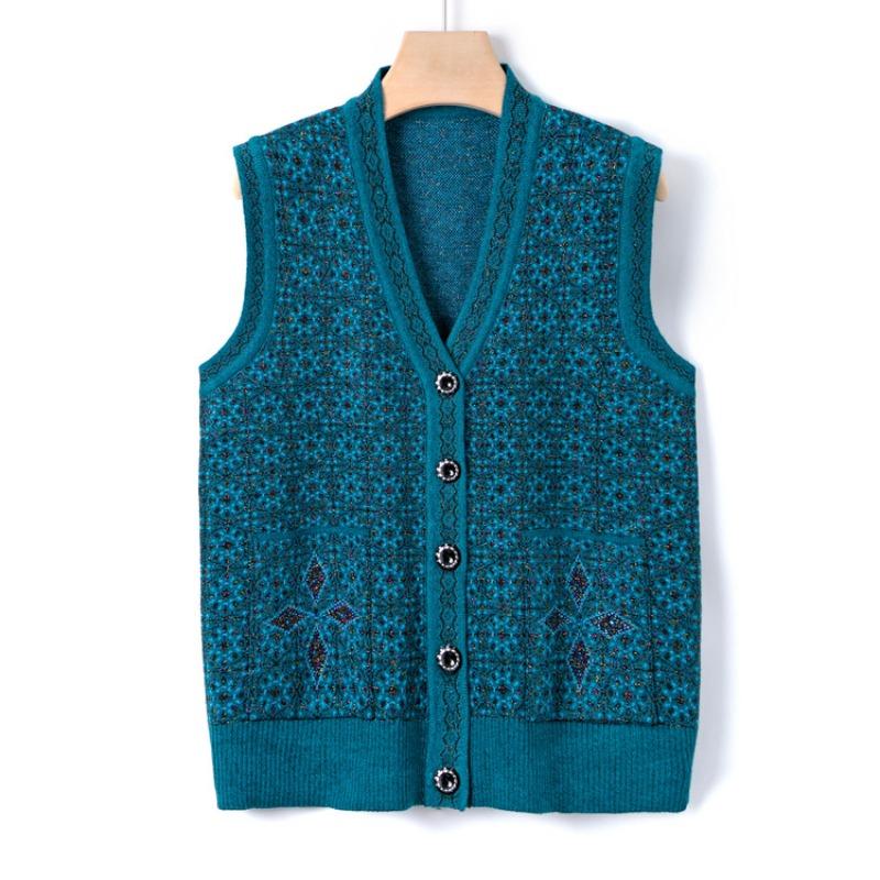 New Mother's Autumn Vest Jacket Medium and Old Knitted Sweater Vest Casual Grandma Autumn Top