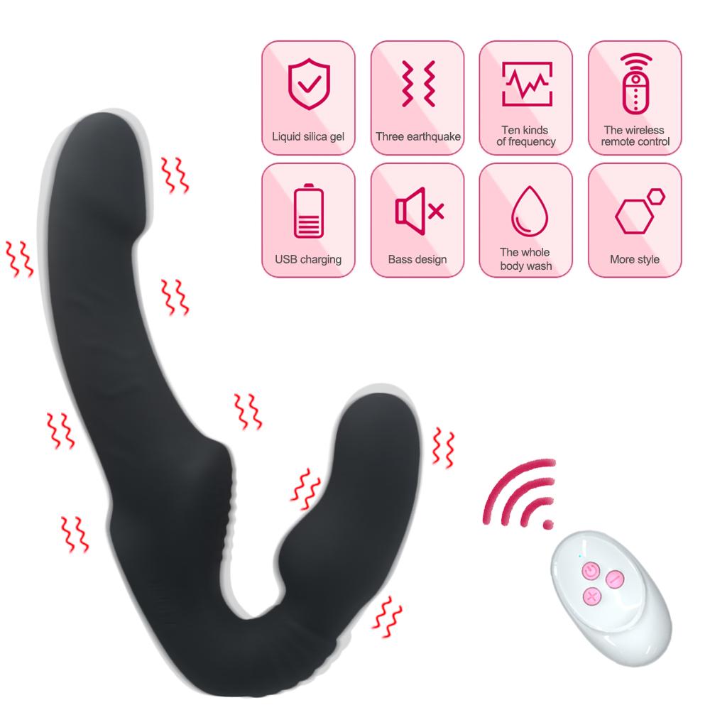 Вибратор-фаллоимитатор без бретелек, женский 10 скоростей, двойная вибрация для точки G, секс-игрушки для взрослых для женщин, анальный массажер простаты для пар