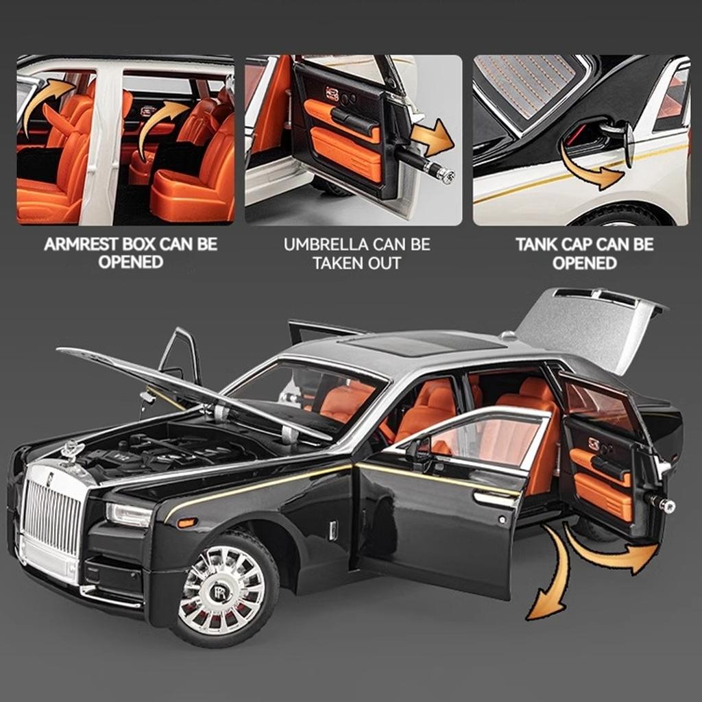 1/18 Rolls-Royce Phantom Model Car, Zinc Alloy Pull Back Toy Diecast Car with Sound and Light, Realistic Modeling Model Toy111